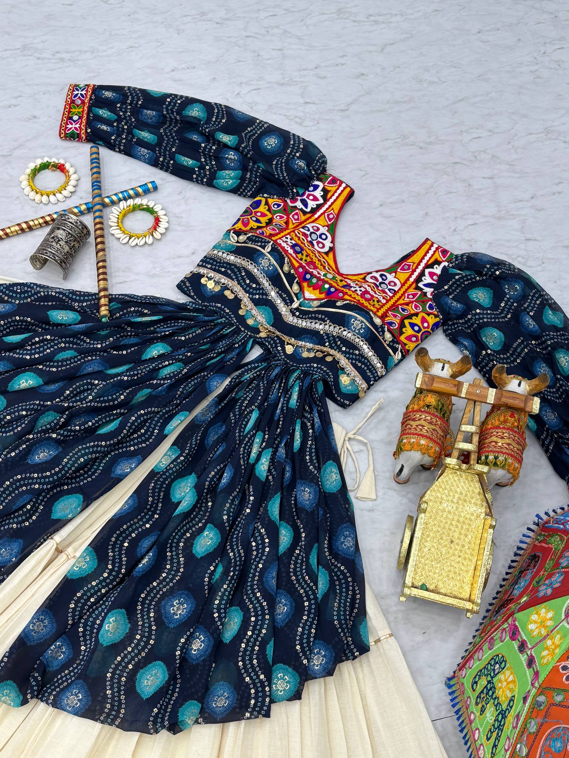 Pretty Mehndi Color Gamthi Work Shrug With Lehenga