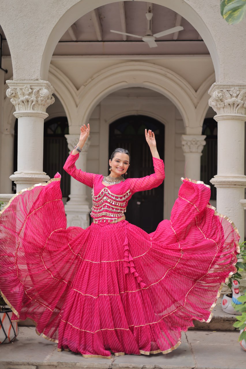 Navratri Collection Pink Color Mirror Work Lehenga Choli
