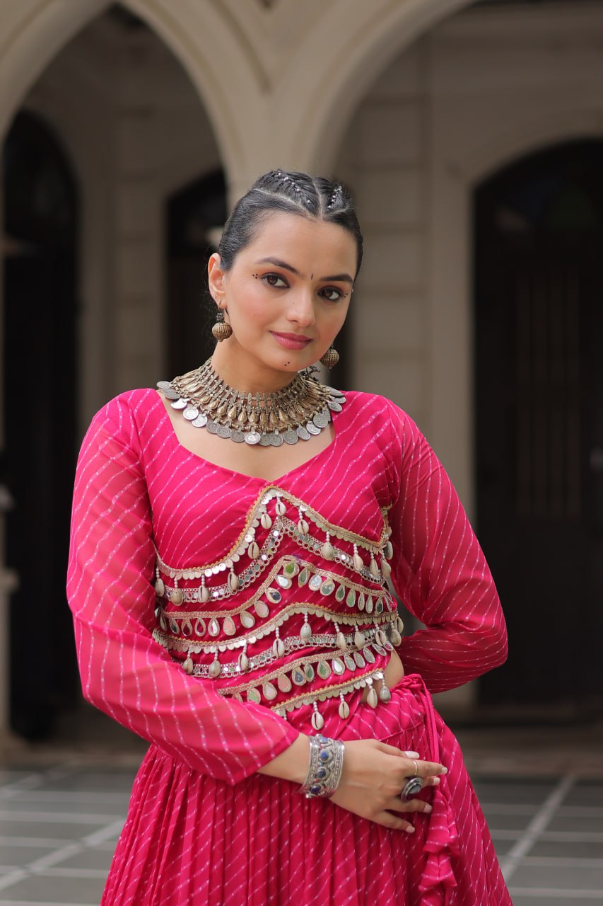 Navratri Collection Pink Color Mirror Work Lehenga Choli