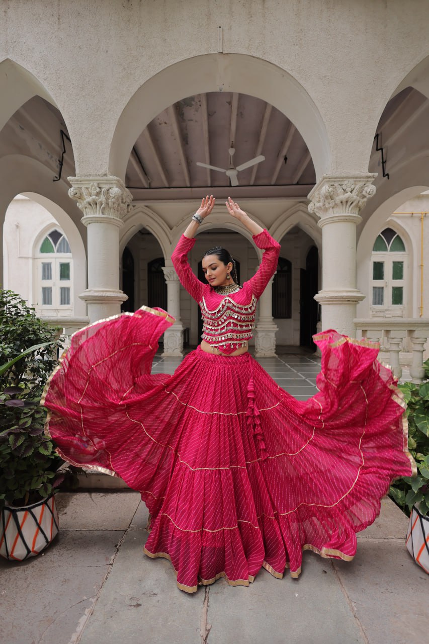 Navratri Collection Pink Color Mirror Work Lehenga Choli
