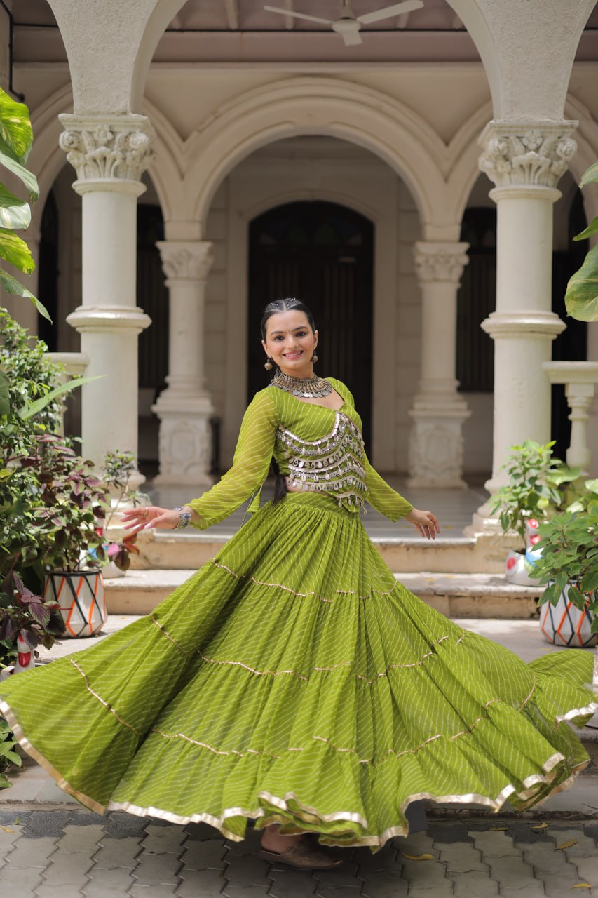 Navratri Collection Pink Color Mirror Work Lehenga Choli