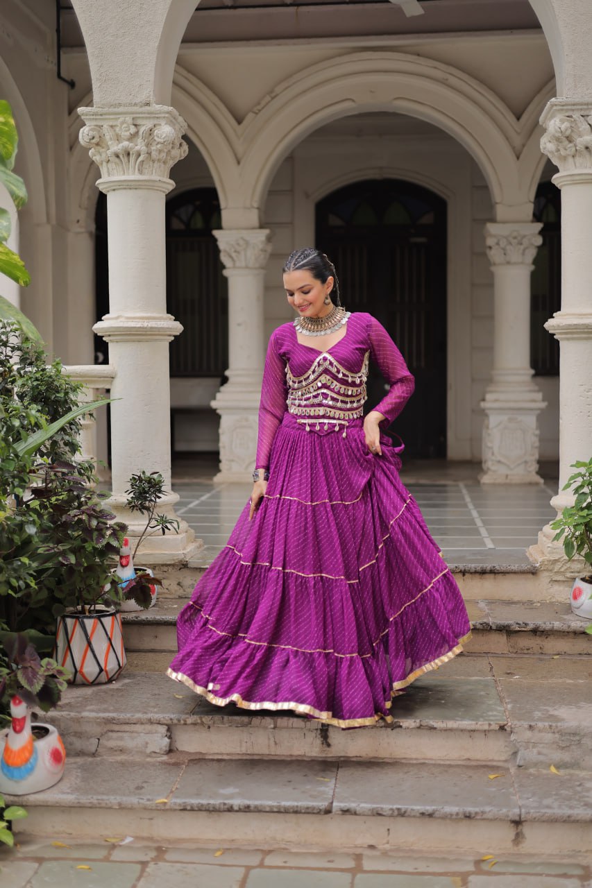 Navratri Collection Pink Color Mirror Work Lehenga Choli