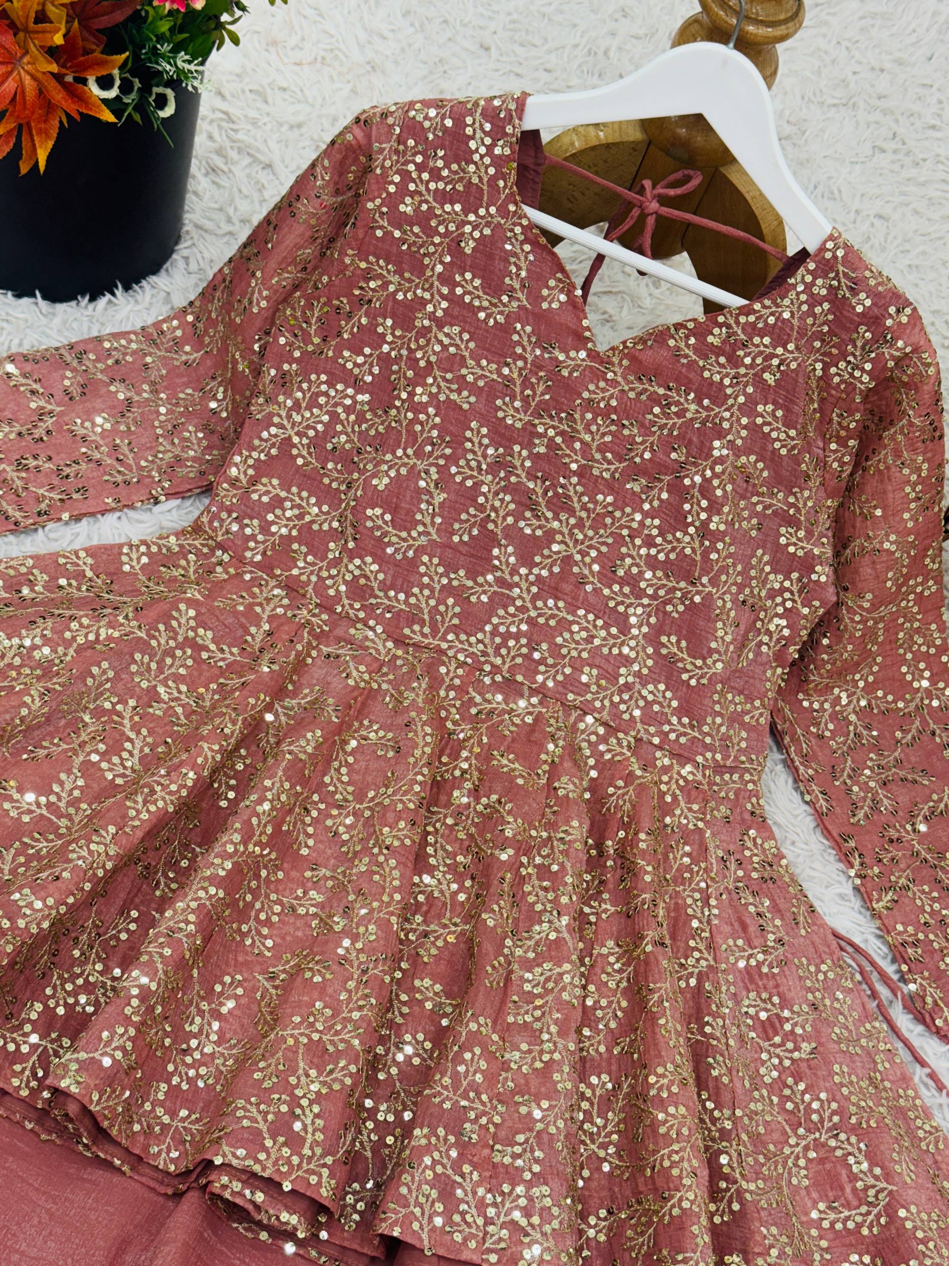 Pretty Peach Color Embroidery Work Top Lehenga
