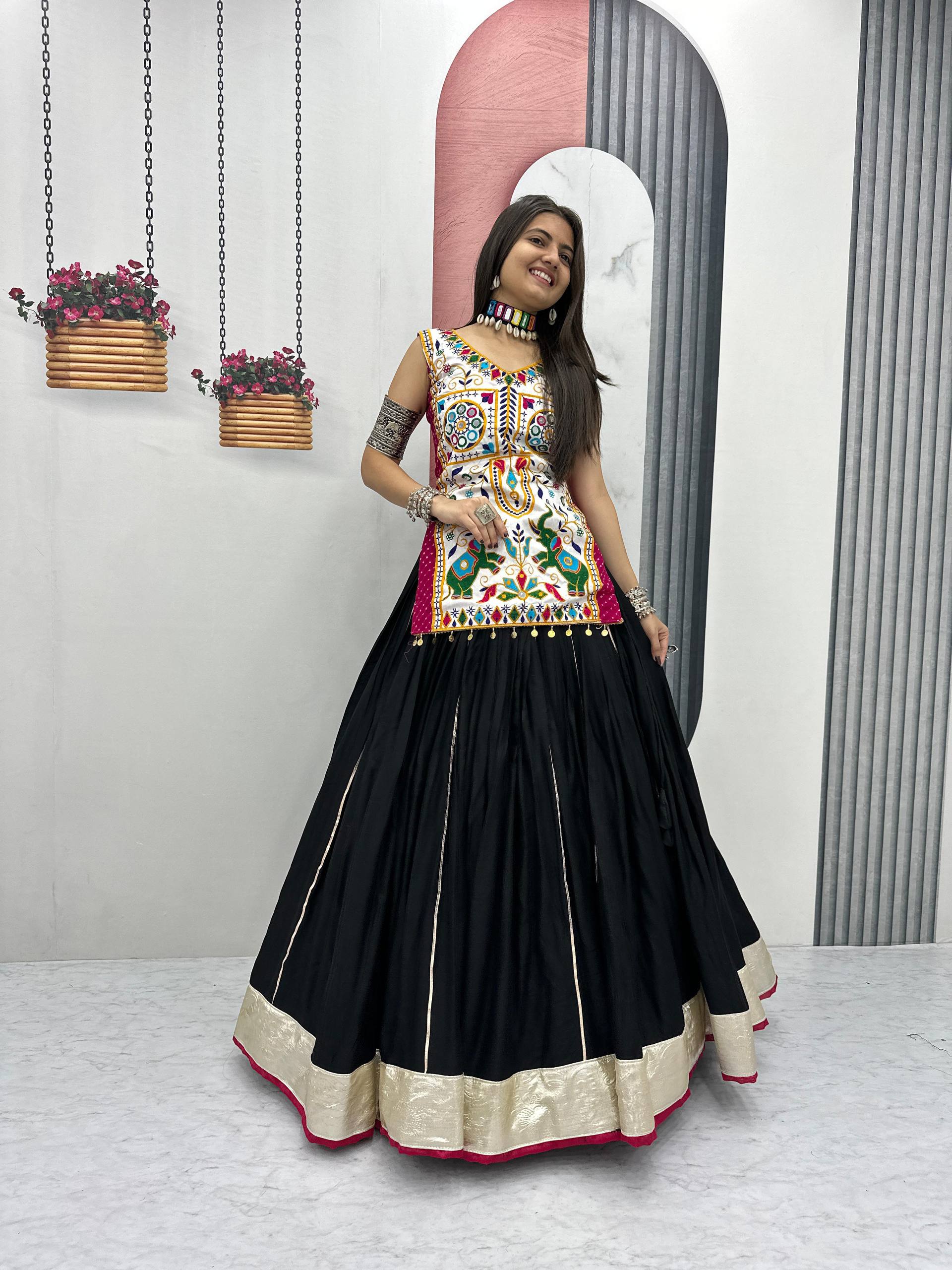 Navratri Collection Mustard Cotton Mirror Work Lehenga Choli