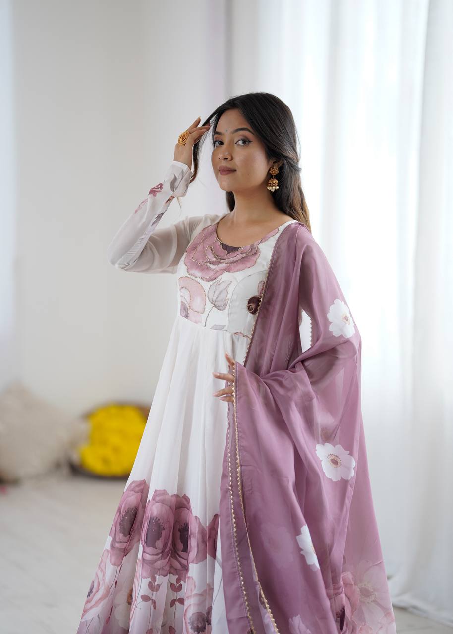 Ravishing Onion Pink Organza Print Anarkali Suit