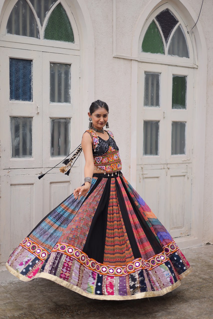 Gorgeous Black Color Georgette Gamthi Work Lehenga Choli