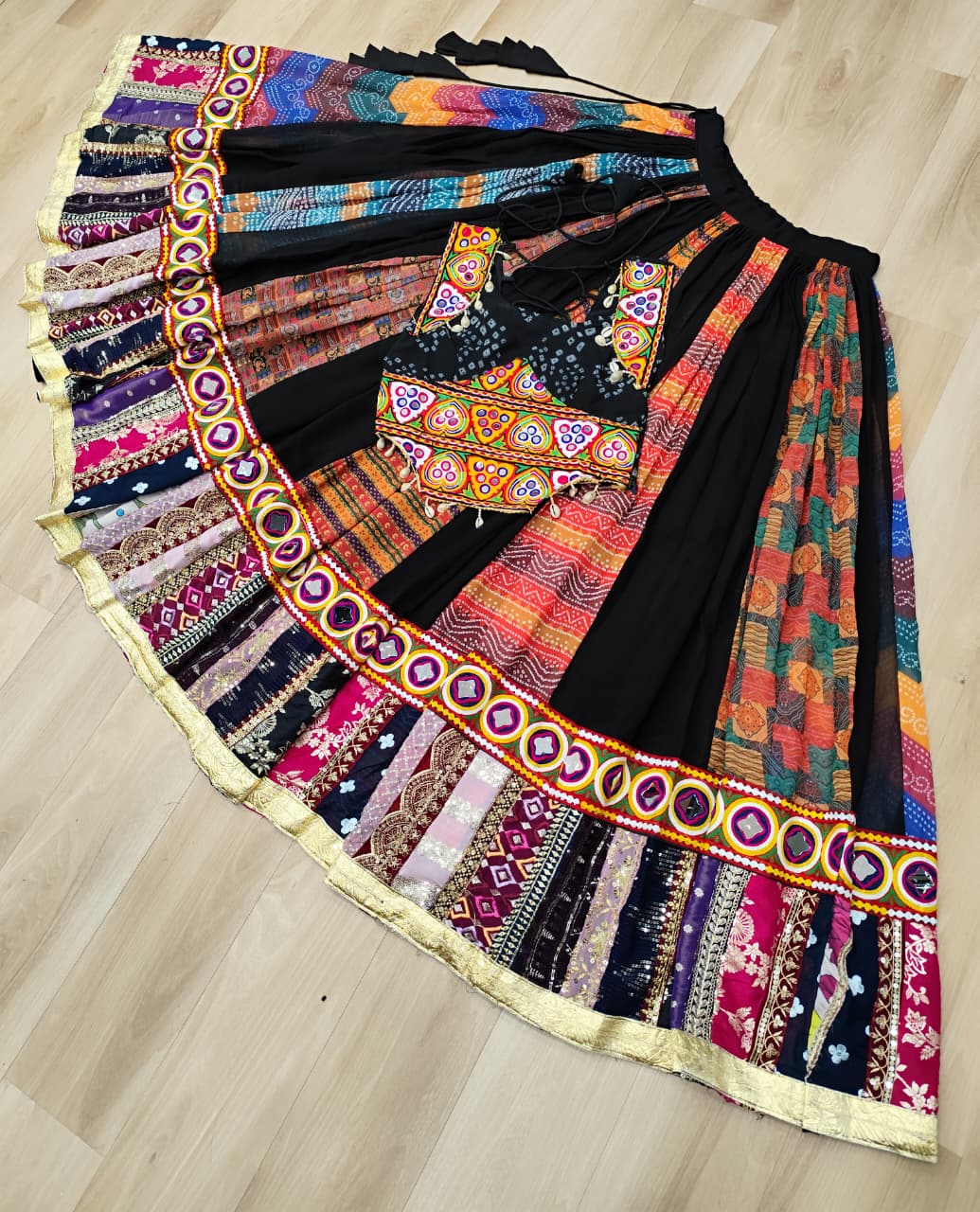 Gorgeous Black Color Georgette Gamthi Work Lehenga Choli