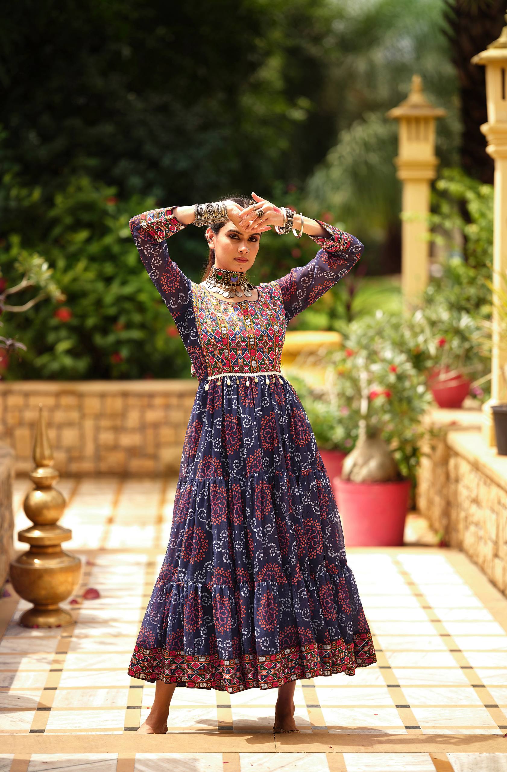 Lovely Pink Color Georgette Gamthi Work Gown