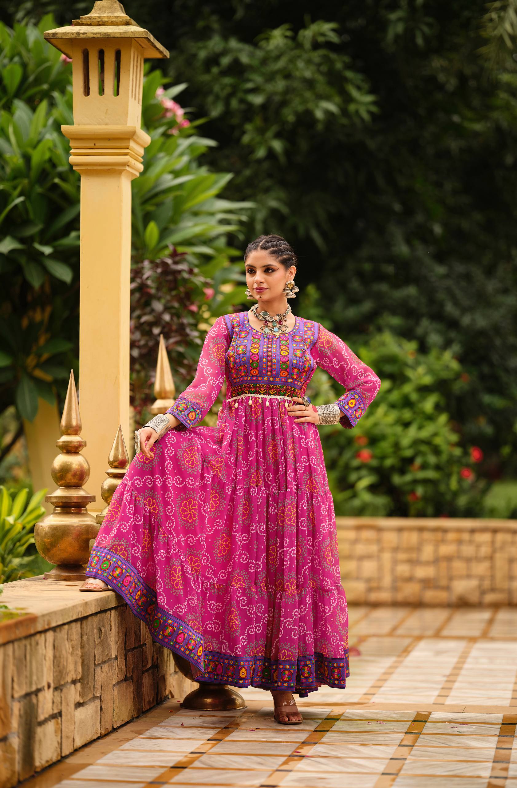 Lovely Pink Color Georgette Gamthi Work Gown