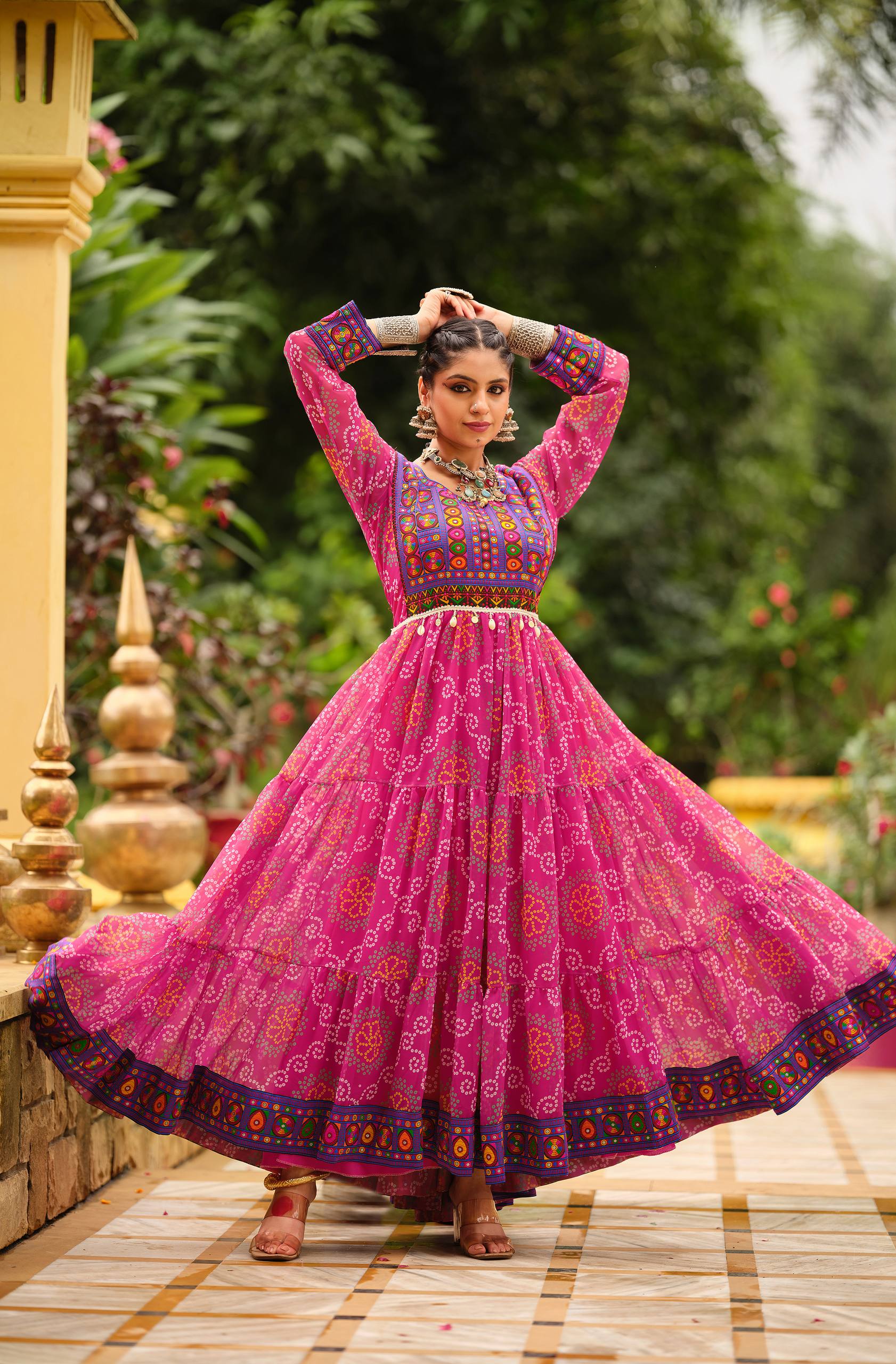 Lovely Pink Color Georgette Gamthi Work Gown