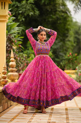 Lovely Pink Color Georgette Gamthi Work Gown