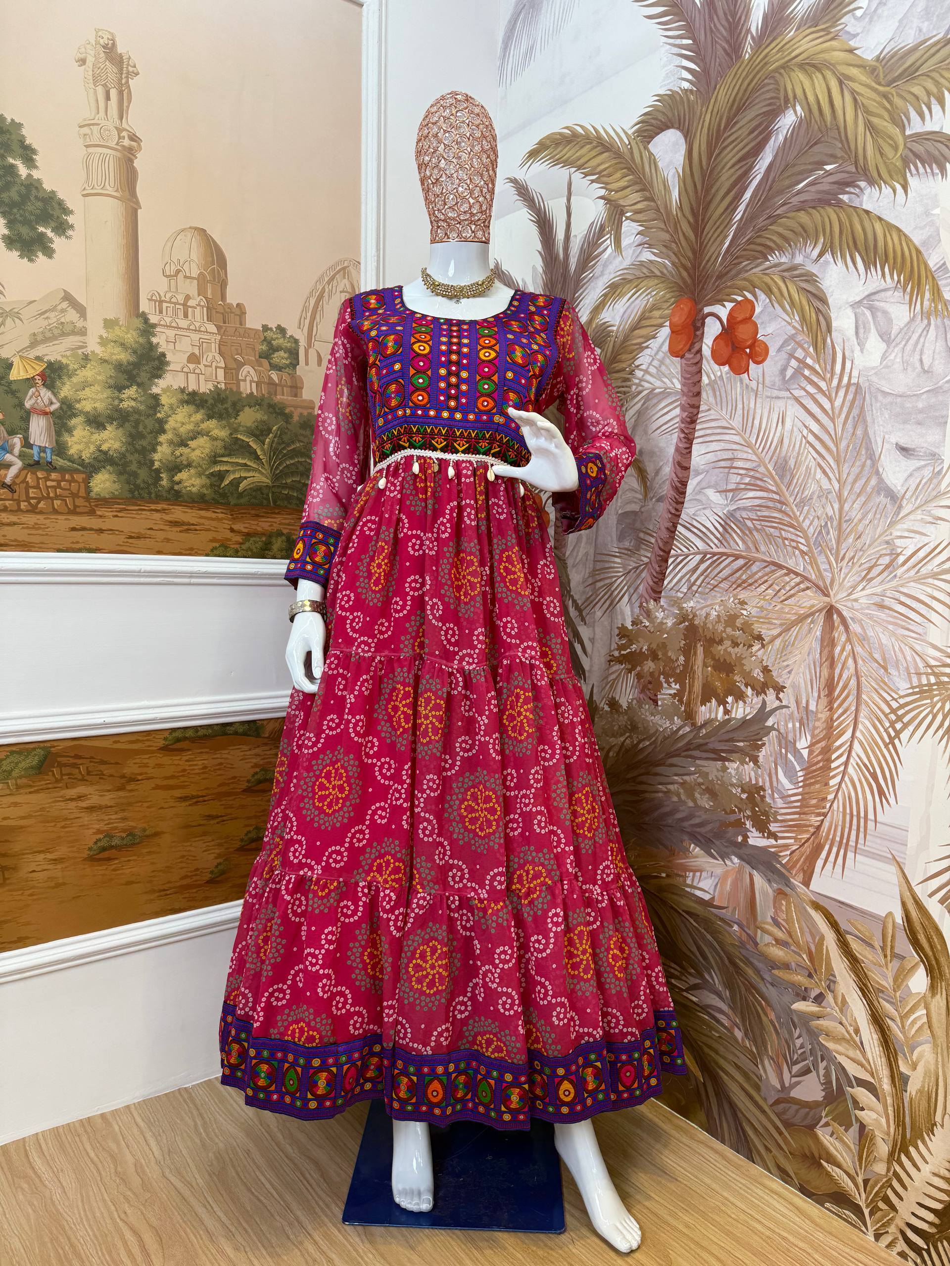 Lovely Pink Color Georgette Gamthi Work Gown