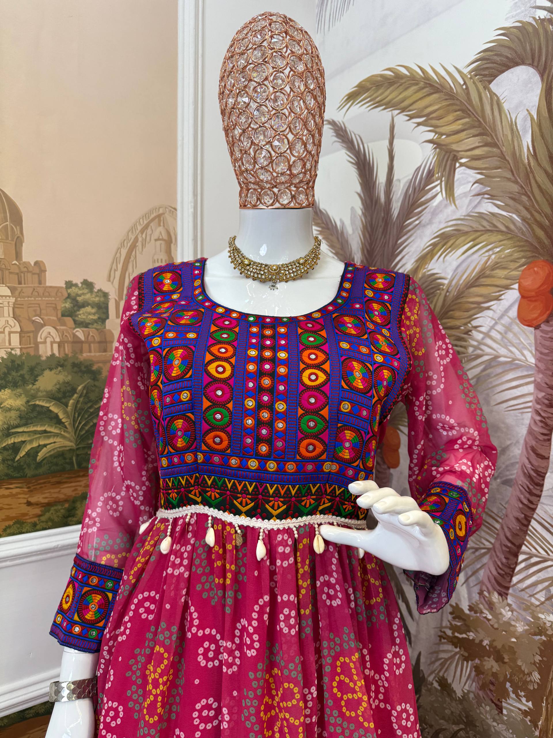 Lovely Pink Color Georgette Gamthi Work Gown