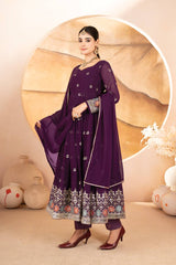 Ravishing Purple Blooming Work Palazzo Suit