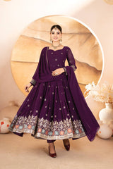 Ravishing Purple Blooming Work Palazzo Suit