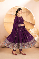 Ravishing Purple Blooming Work Palazzo Suit