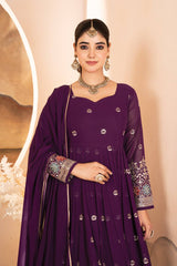 Ravishing Purple Blooming Work Palazzo Suit
