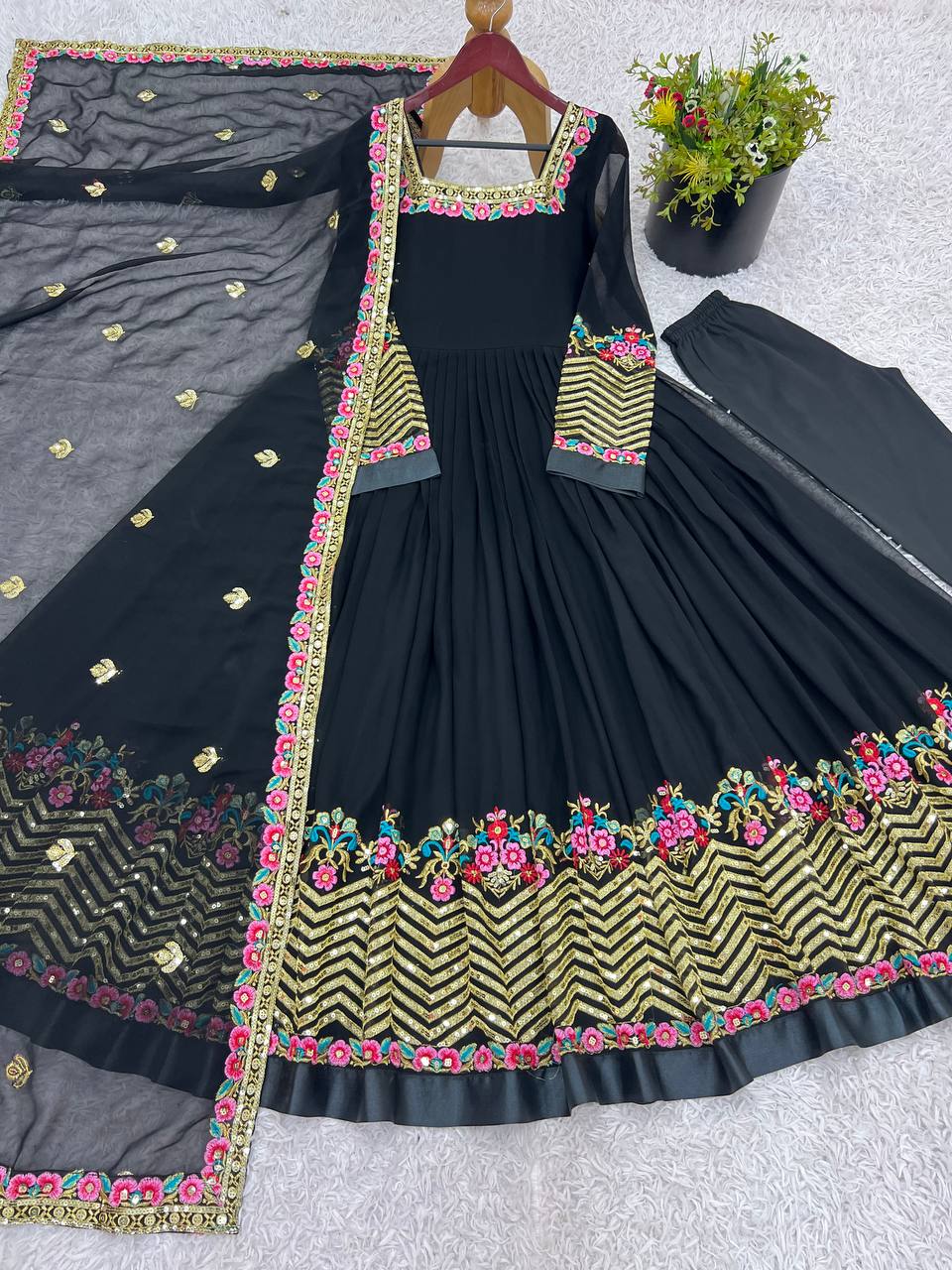 Ravishing Black Color Georgette Embroidery Designer Gown