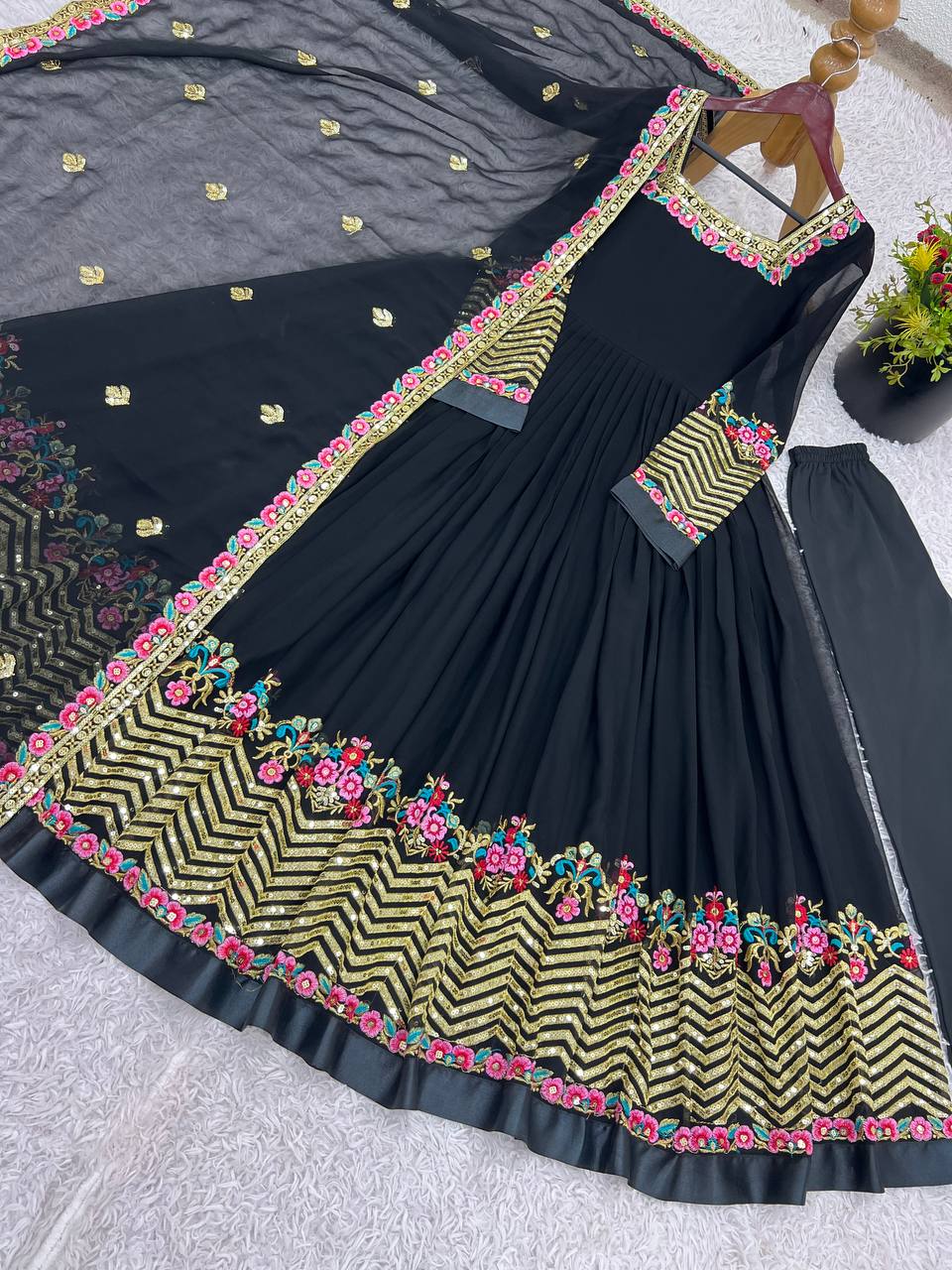 Ravishing Black Color Georgette Embroidery Designer Gown