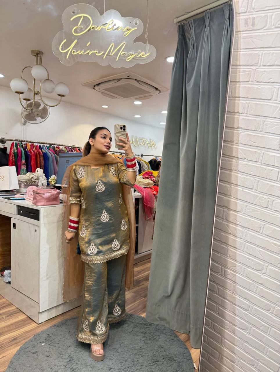 Gorgeous Pista Fendi Silk Sequence Work Palazzo Suit