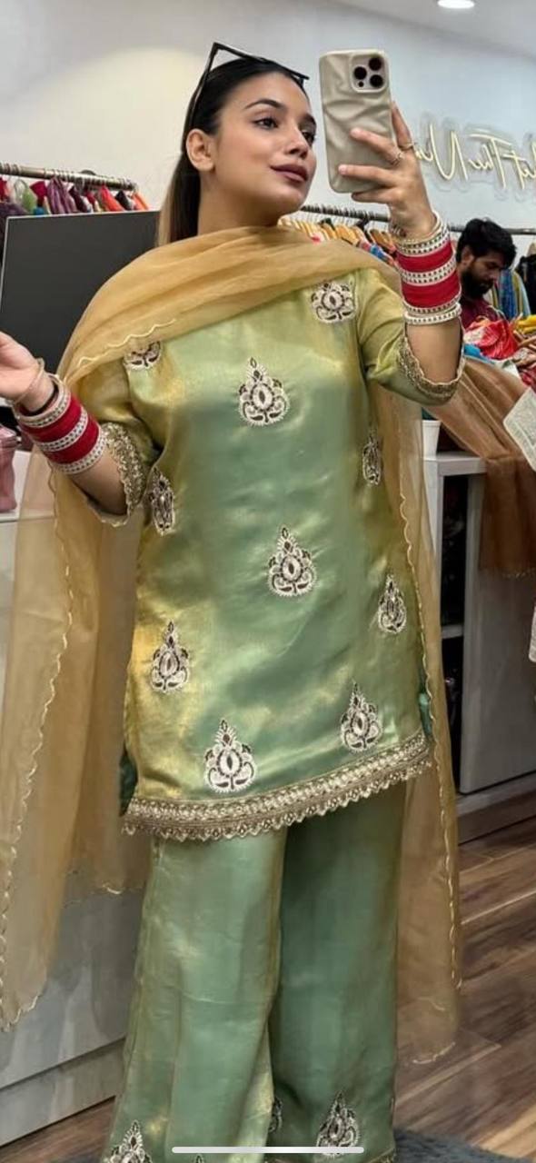 Gorgeous Pista Fendi Silk Sequence Work Palazzo Suit