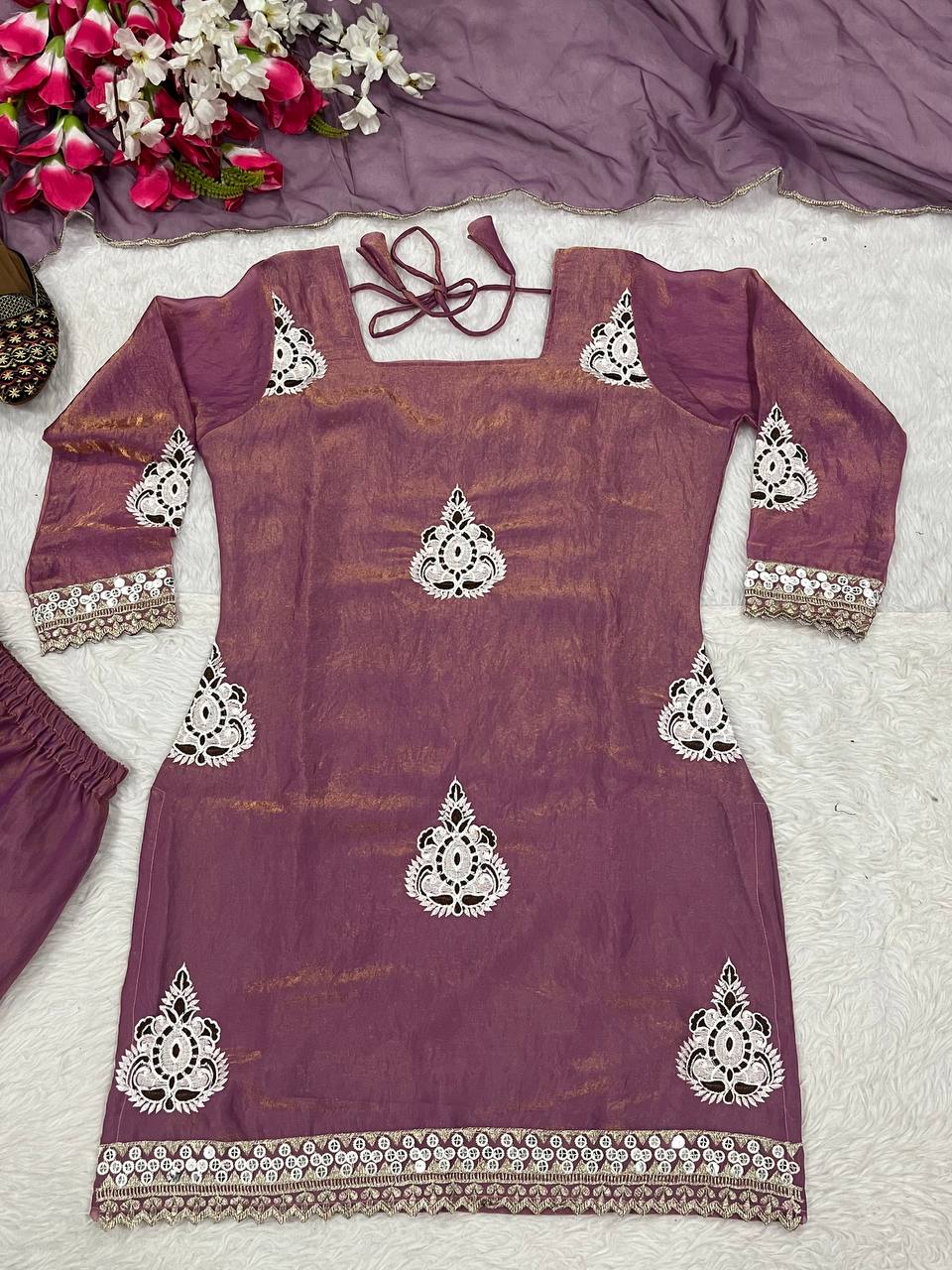 Gorgeous Pista Fendi Silk Sequence Work Palazzo Suit