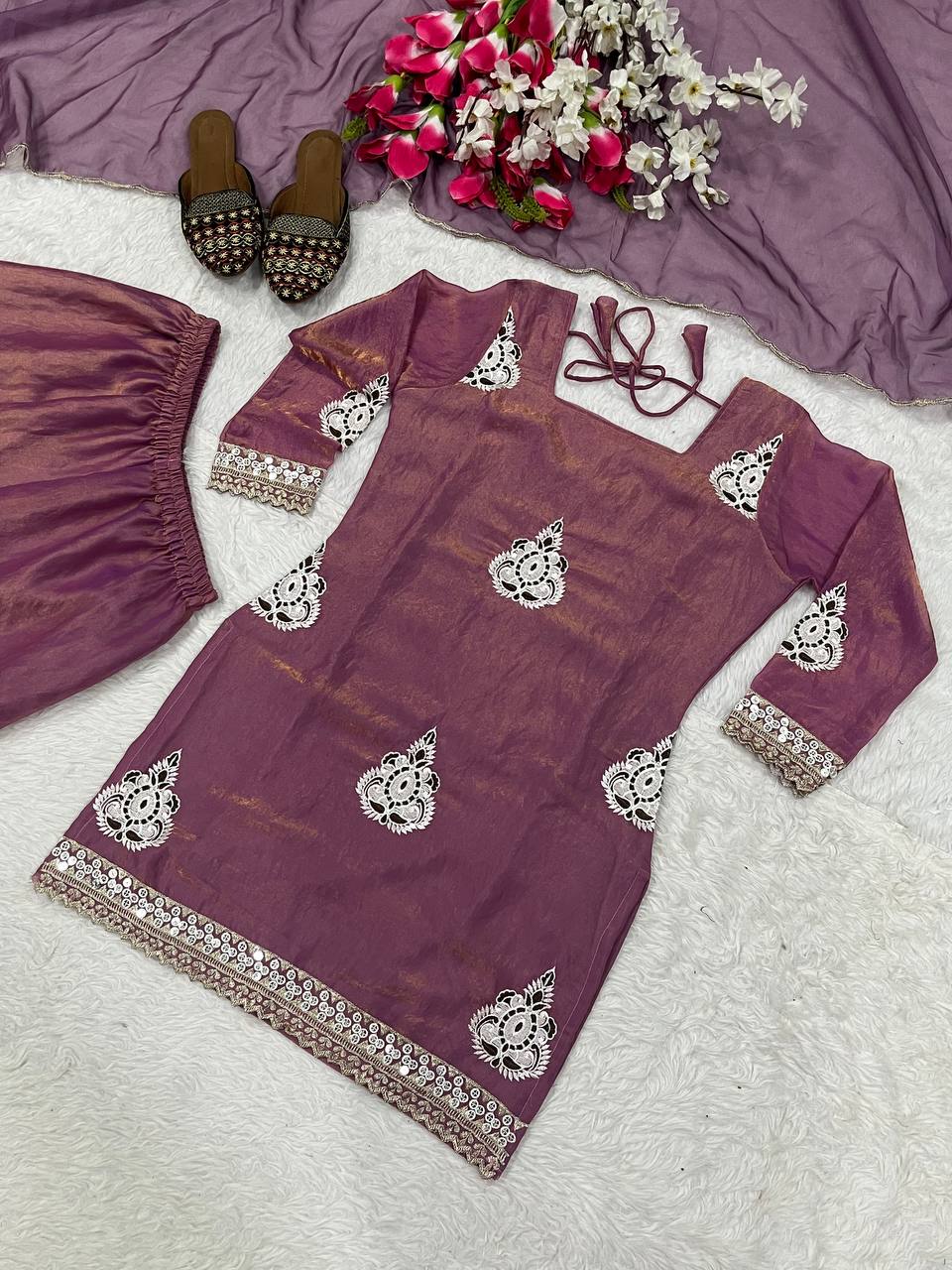 Gorgeous Pista Fendi Silk Sequence Work Palazzo Suit