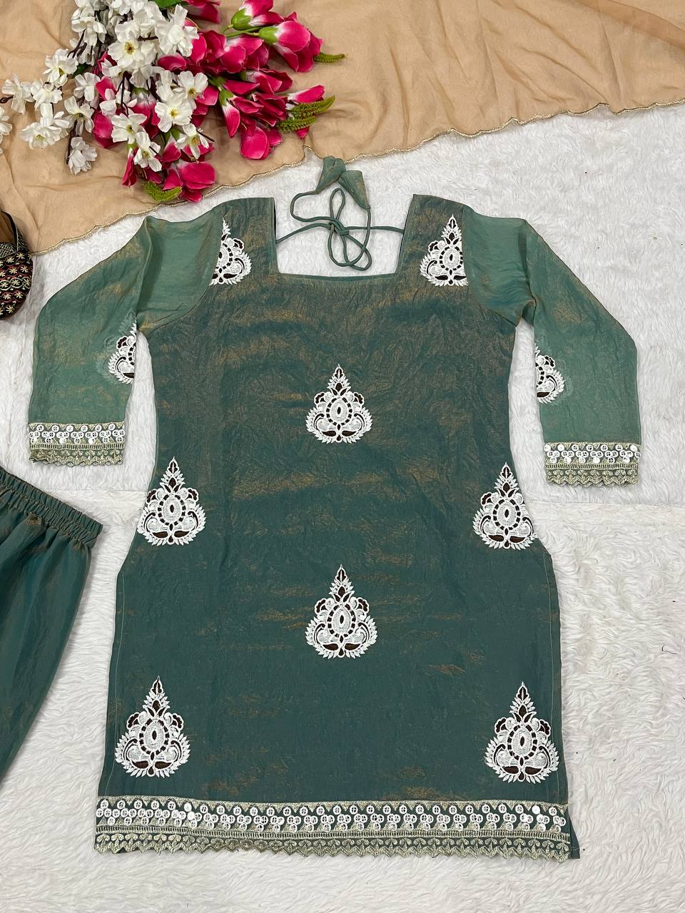 Gorgeous Pista Fendi Silk Sequence Work Palazzo Suit