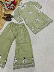 Gorgeous Pista Color Sequence Work Palazzo Suit