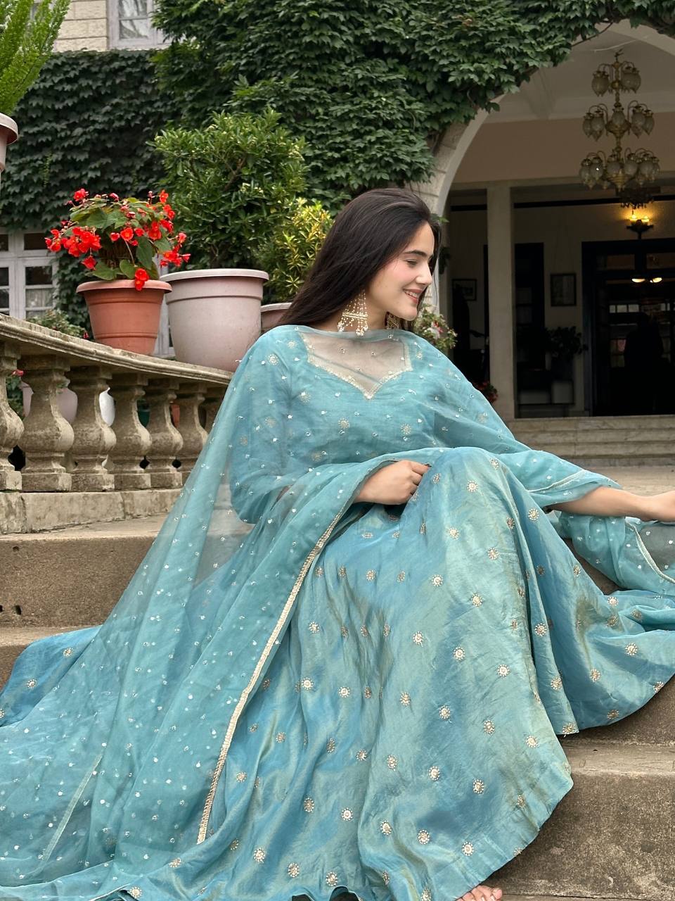Exclusive Blue Vichitra Silk Sequence Work Gown