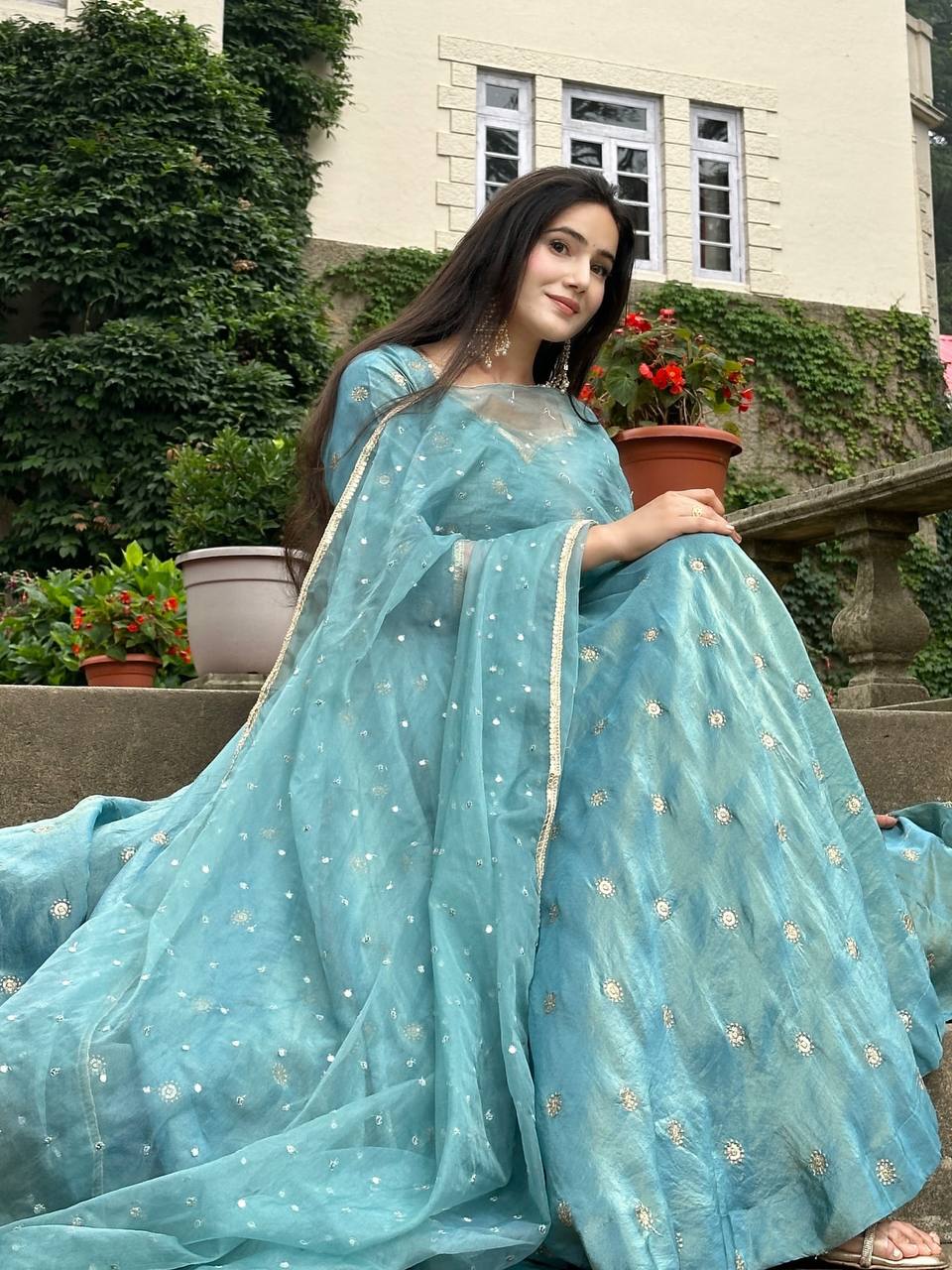 Exclusive Blue Vichitra Silk Sequence Work Gown