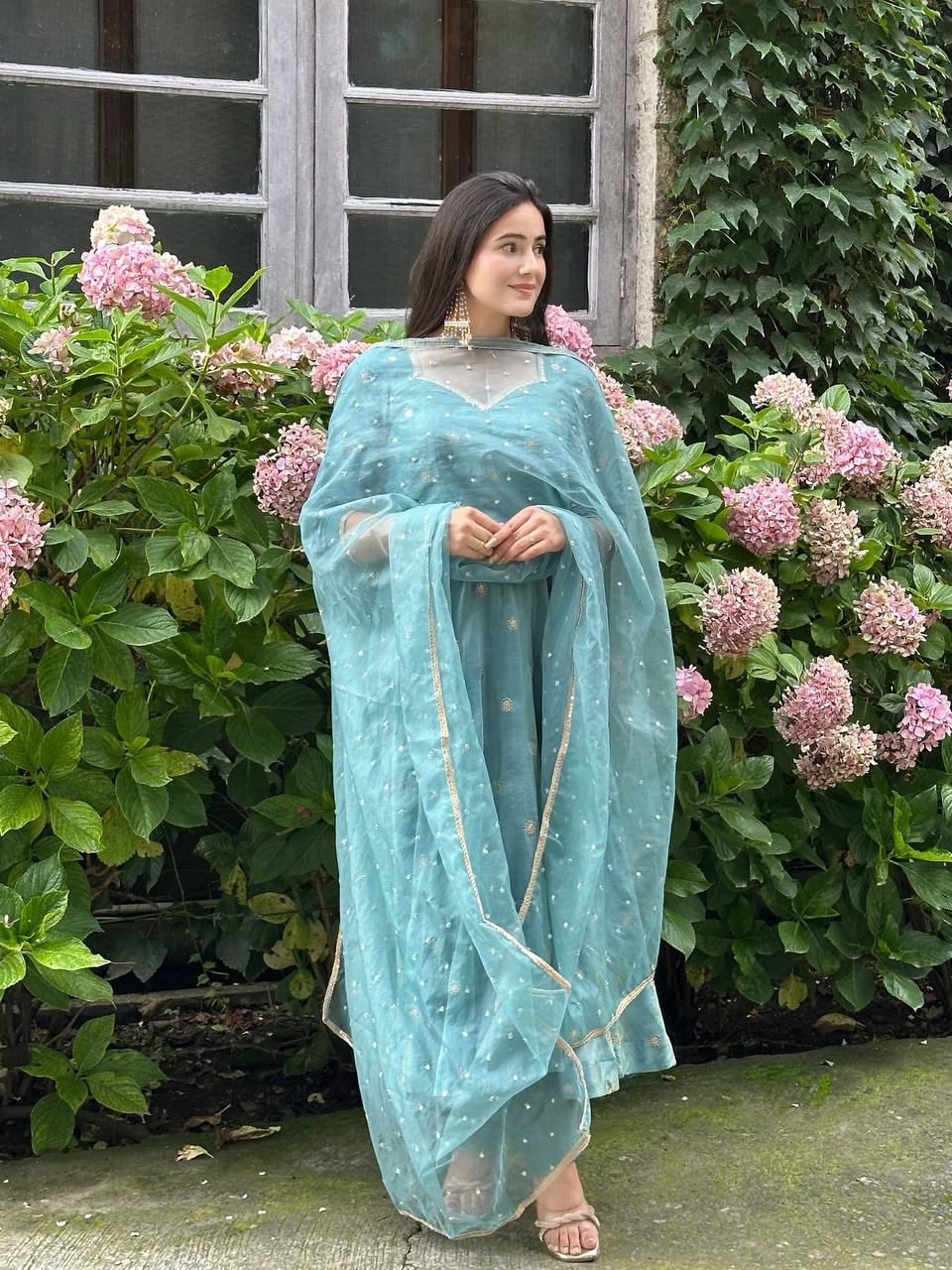 Exclusive Blue Vichitra Silk Sequence Work Gown