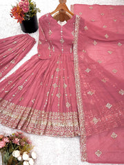 Trendy Pink Silk Sequence Work Sharara Suit