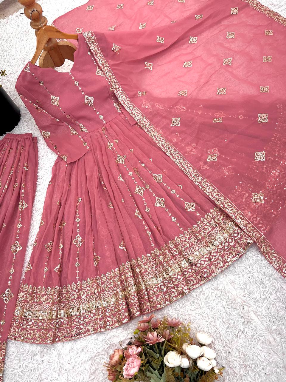 Trendy Pink Silk Sequence Work Sharara Suit