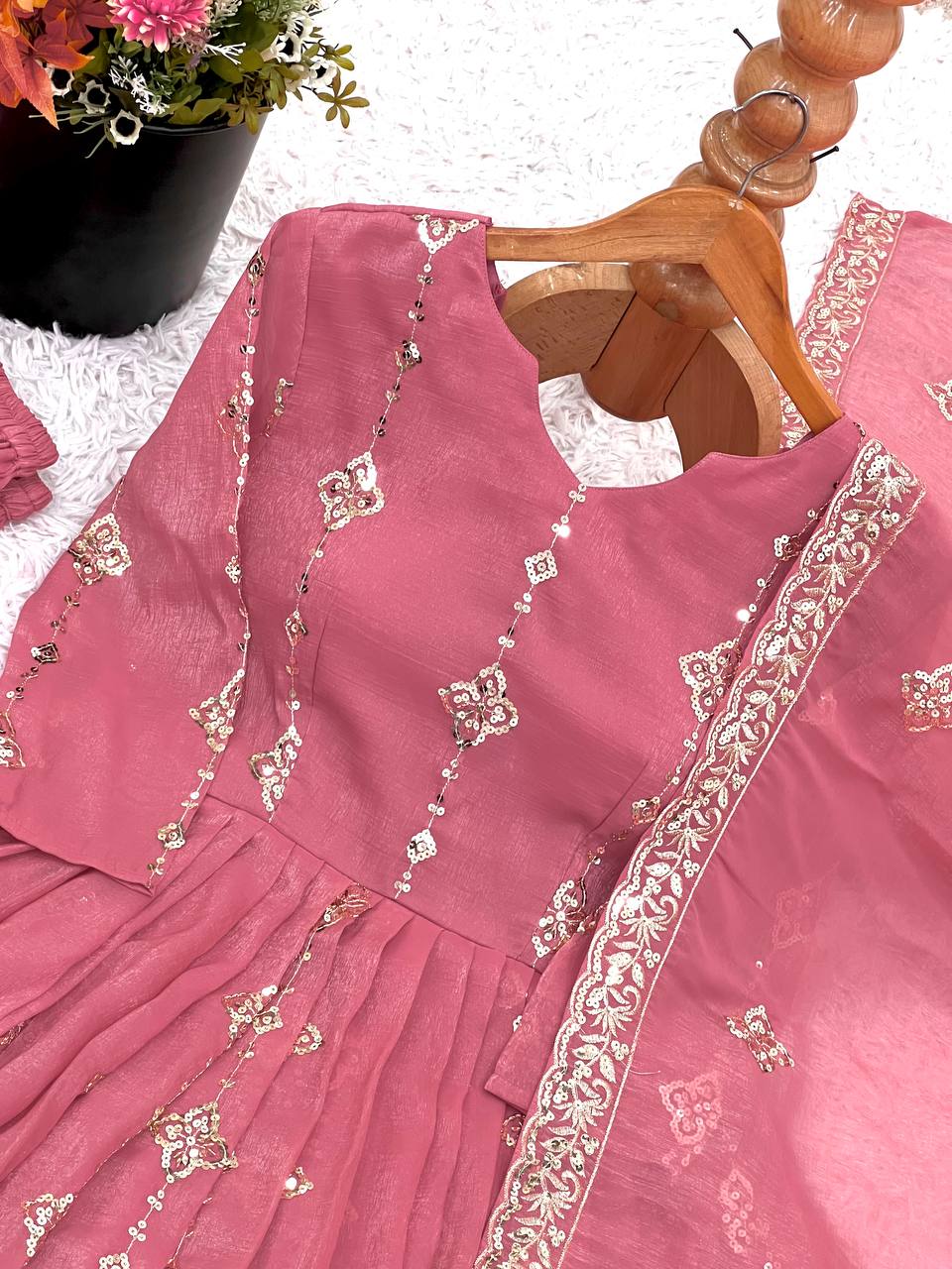 Trendy Pink Silk Sequence Work Sharara Suit