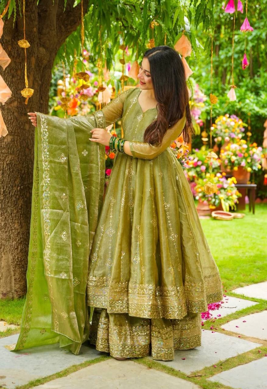 Trendy Pink Silk Sequence Work Sharara Suit