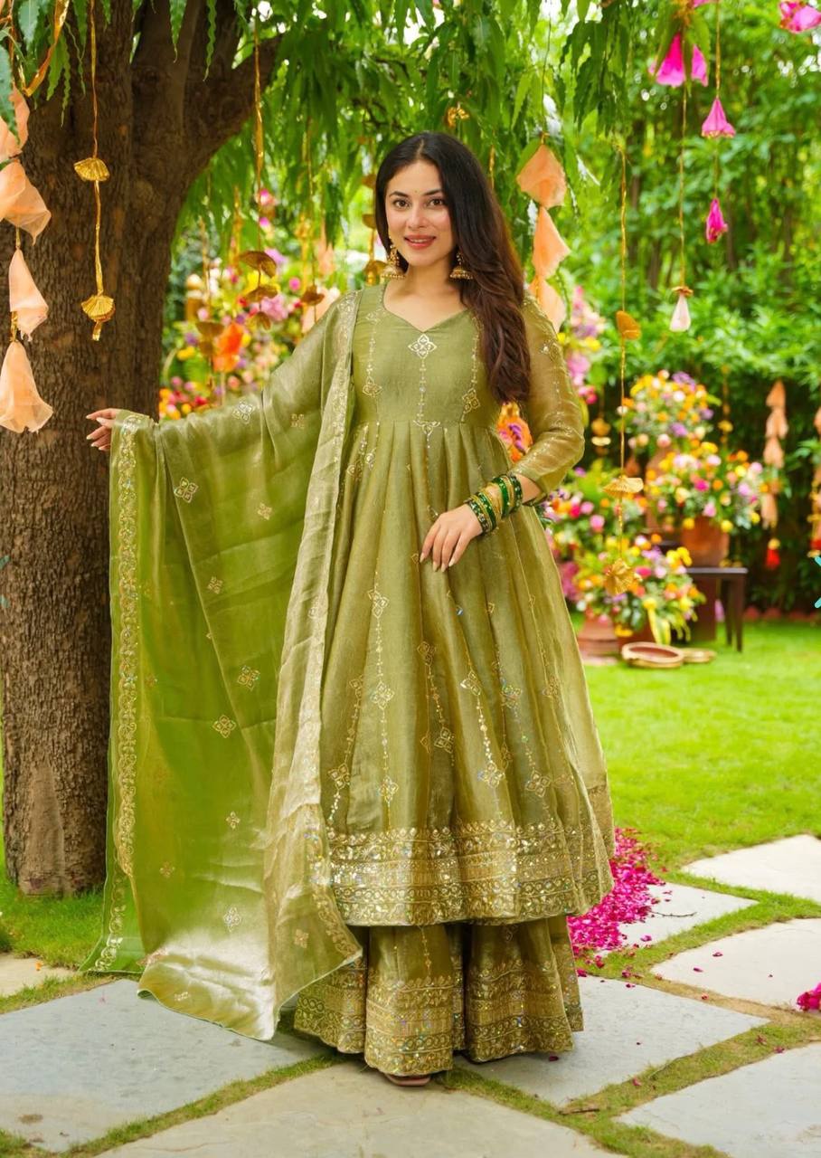 Trendy Pink Silk Sequence Work Sharara Suit