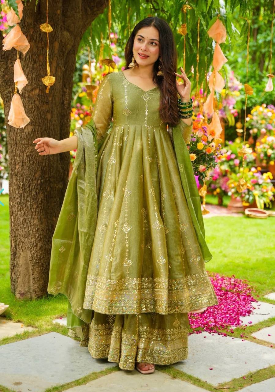 Trendy Pink Silk Sequence Work Sharara Suit