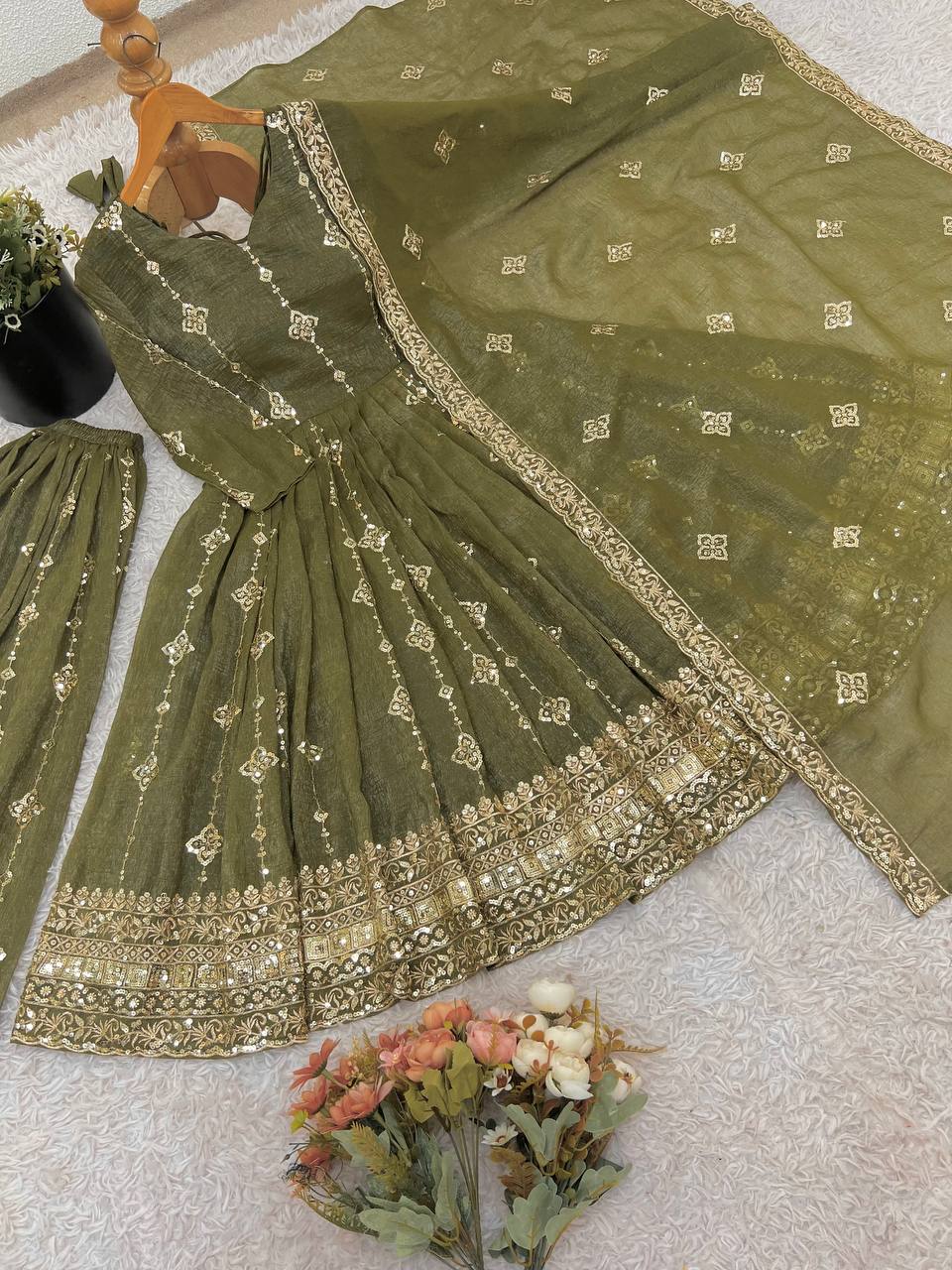 Trendy Pink Silk Sequence Work Sharara Suit