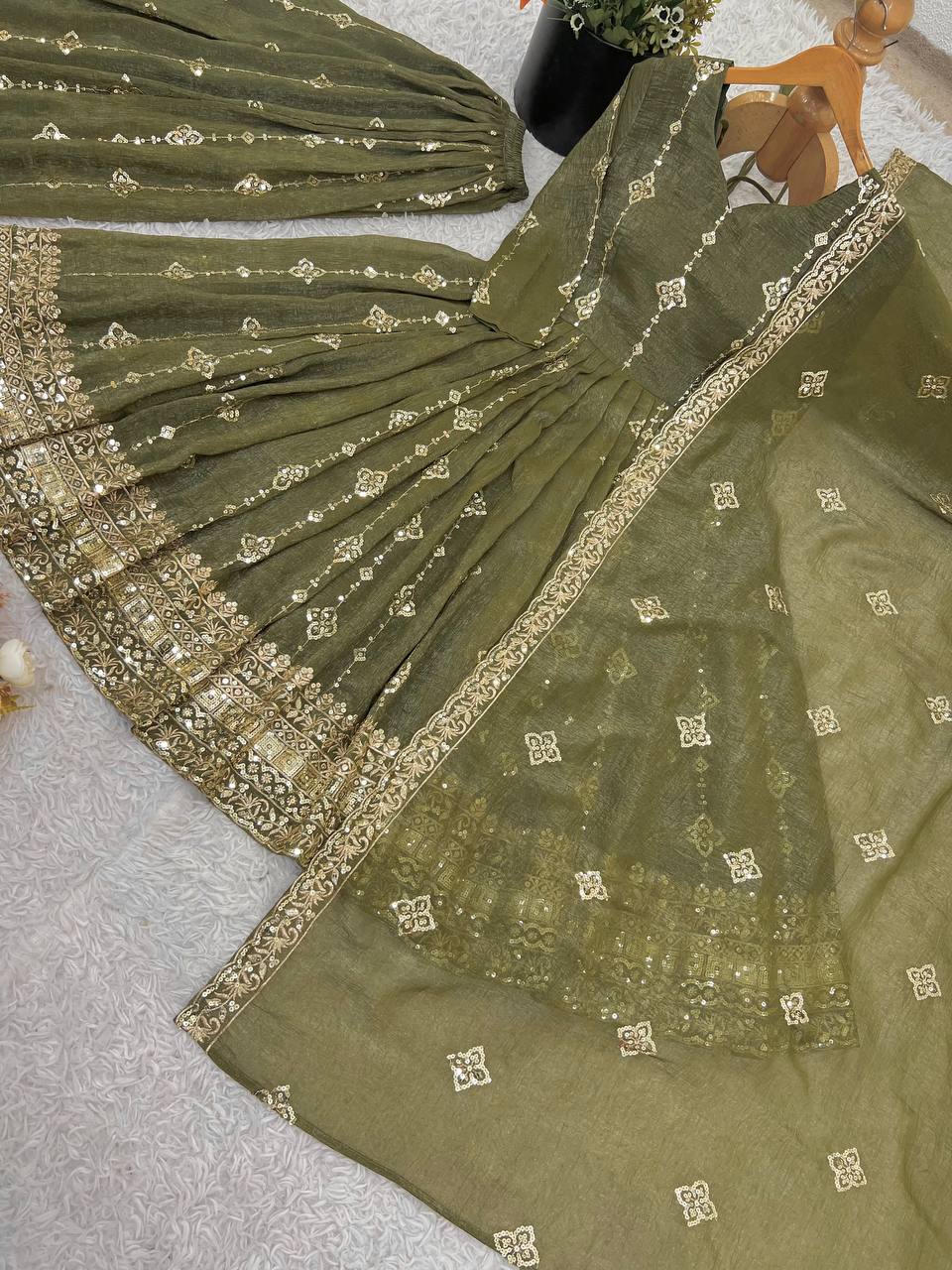 Trendy Pink Silk Sequence Work Sharara Suit