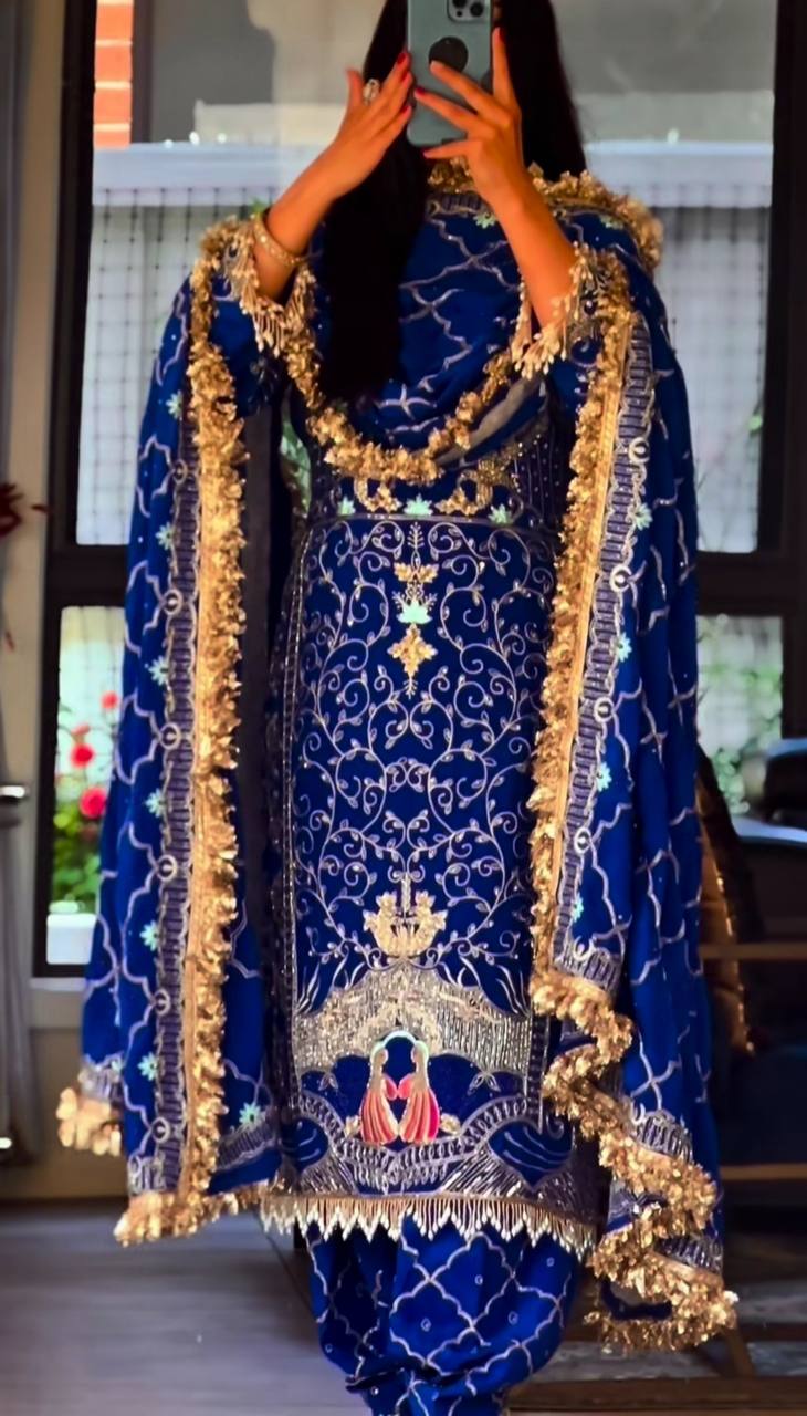 Pretty Blue Crepe Sequence Work Dhoti Suit