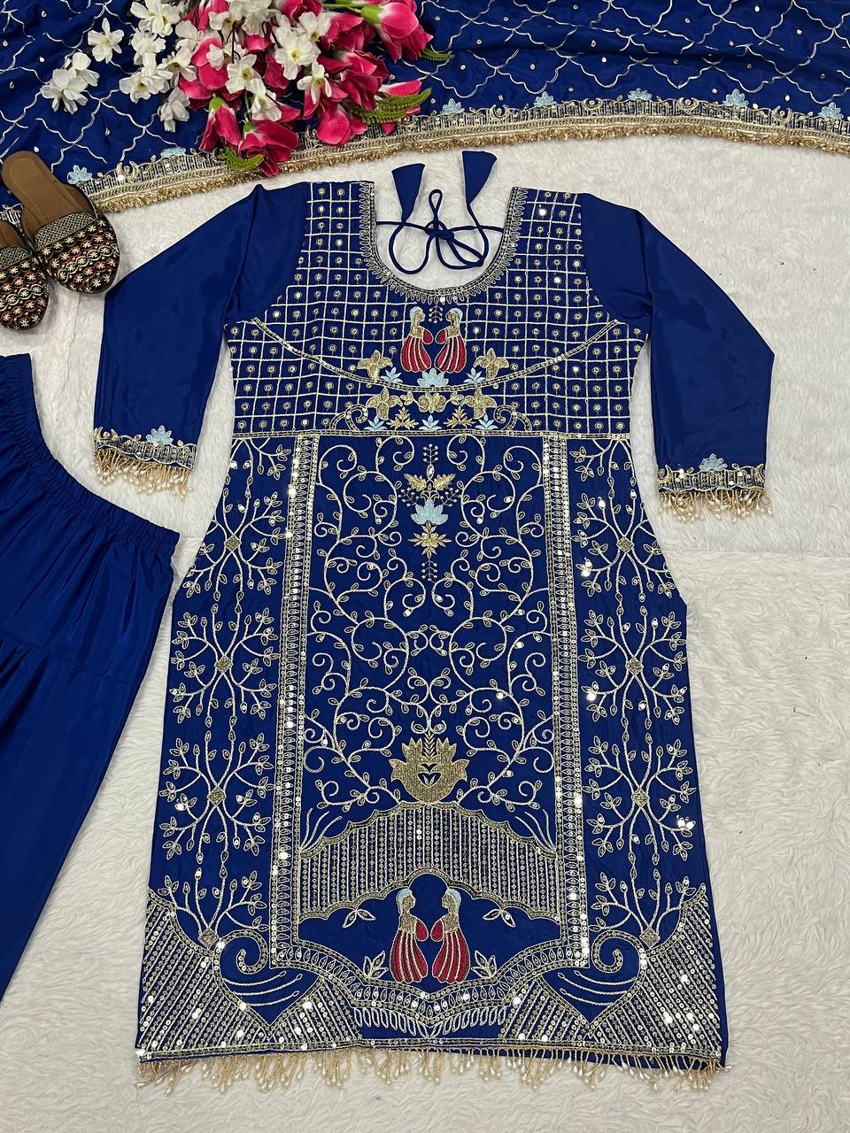 Pretty Blue Crepe Sequence Work Dhoti Suit