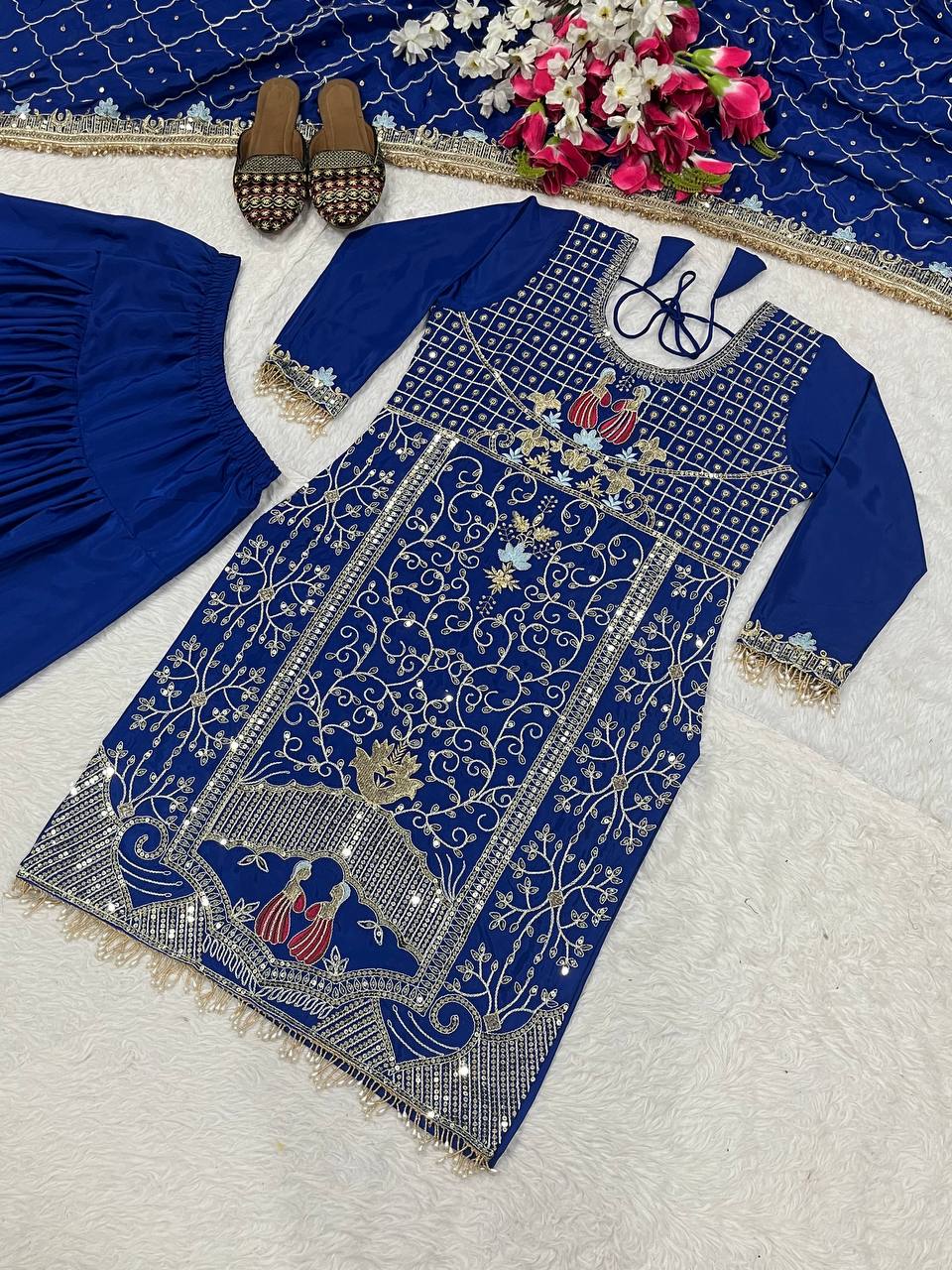 Pretty Blue Crepe Sequence Work Dhoti Suit