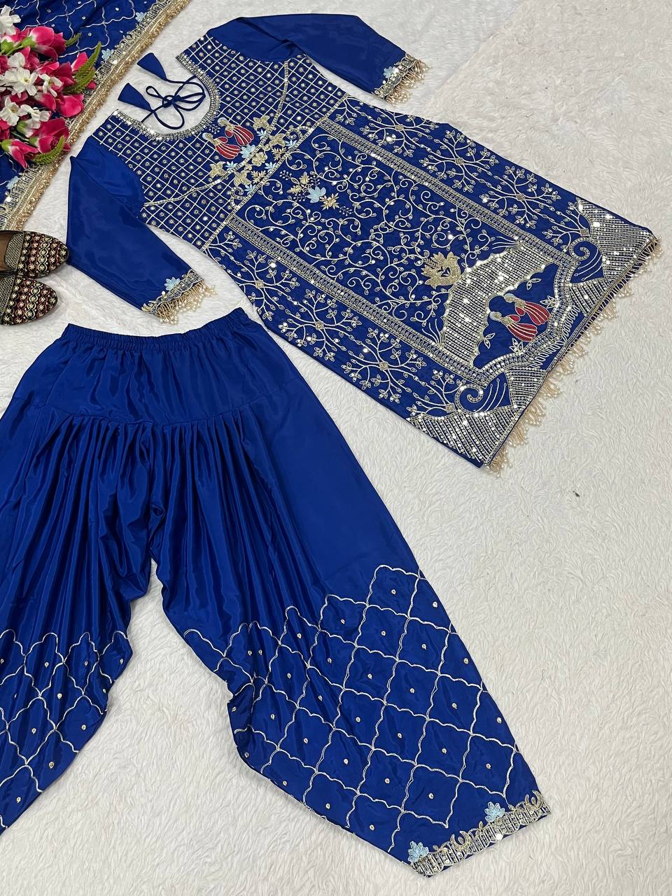 Pretty Blue Crepe Sequence Work Dhoti Suit