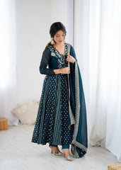 Trendy Green Color Silk with Embroidery Work Gown