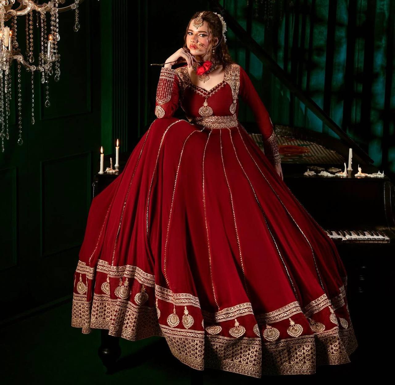 Ravishing Red Color Georgette Thread Work Anarkali Gown