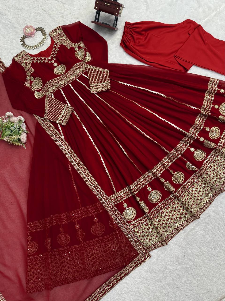 Ravishing Red Color Georgette Thread Work Anarkali Gown