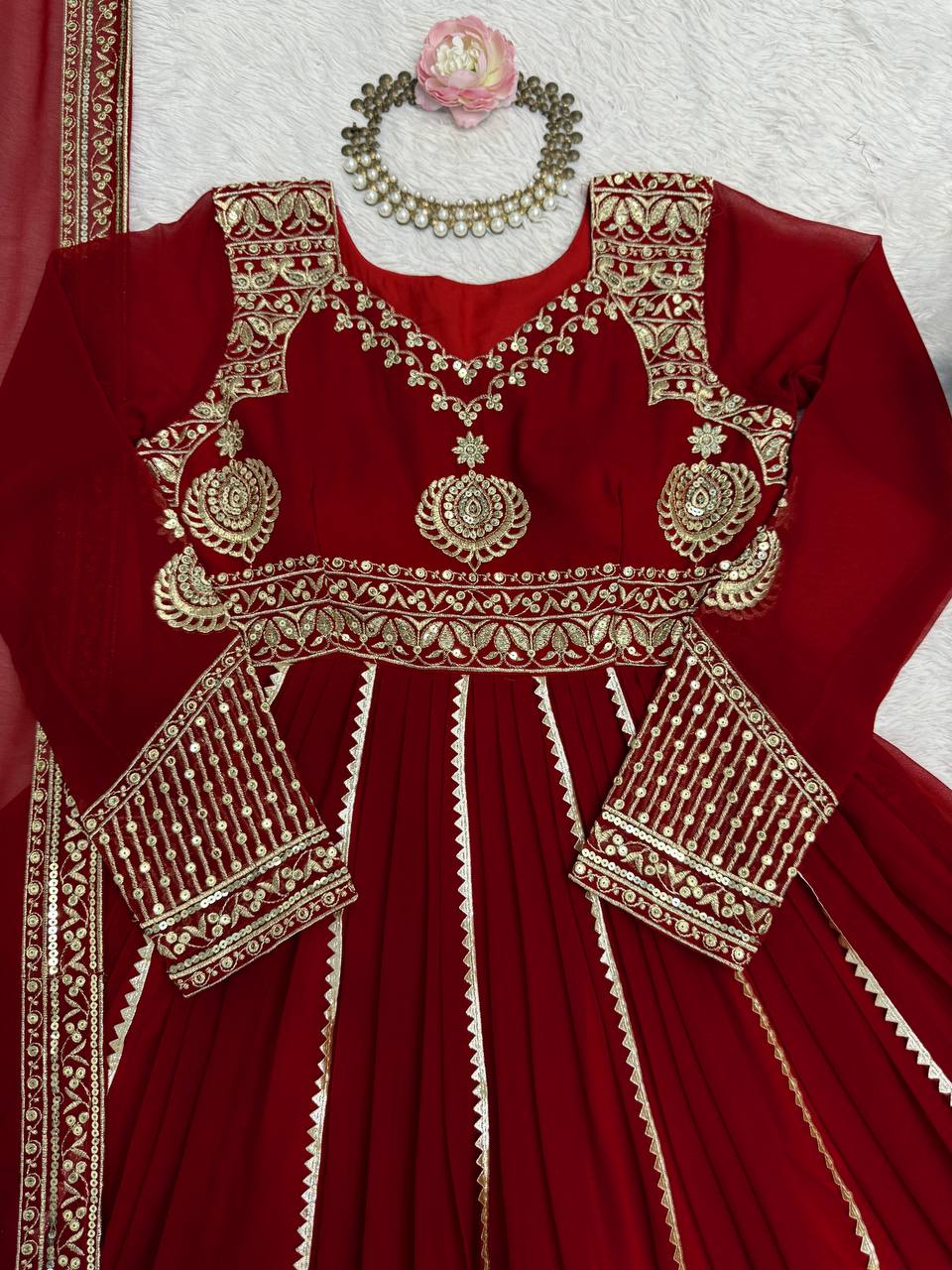Ravishing Red Color Georgette Thread Work Anarkali Gown