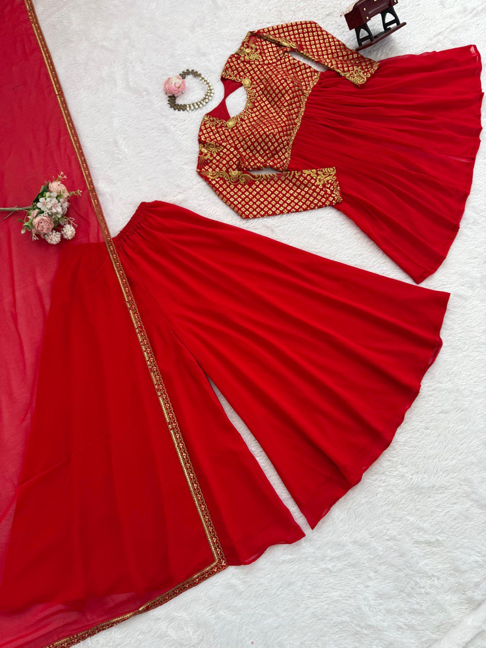Ravishing Red Color Georgette Sequence Work Sharara Suit