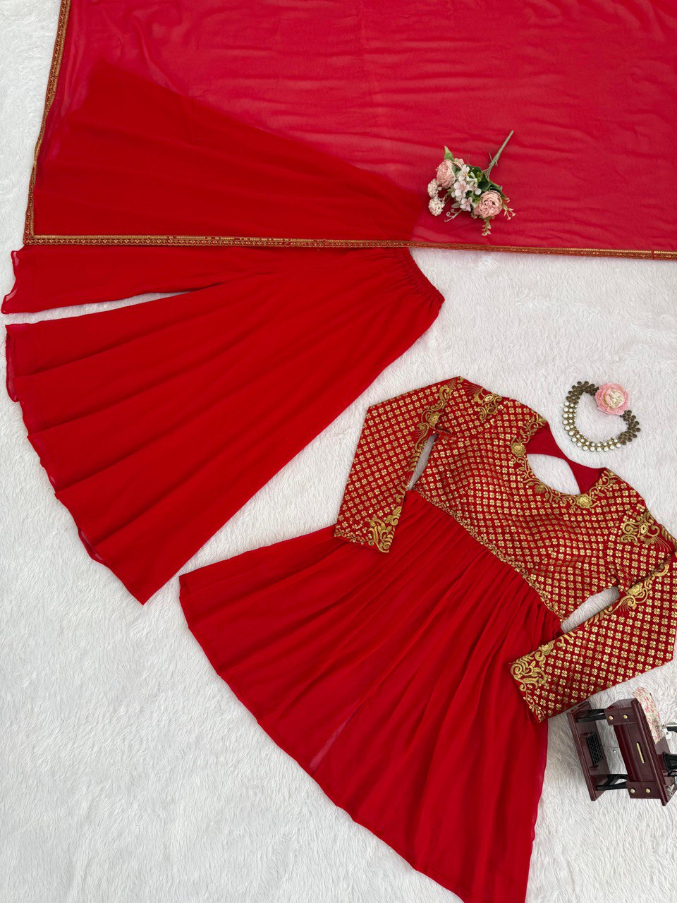 Ravishing Red Color Georgette Sequence Work Sharara Suit